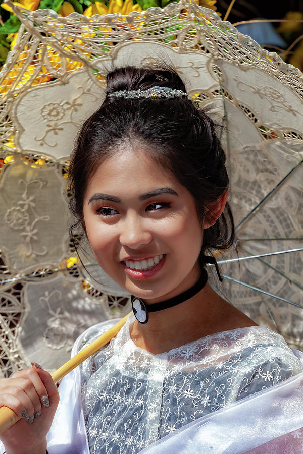 Filipino Day Parade NYC 2019 Woman with Parasol #5 Photograph by Robert Ullmann