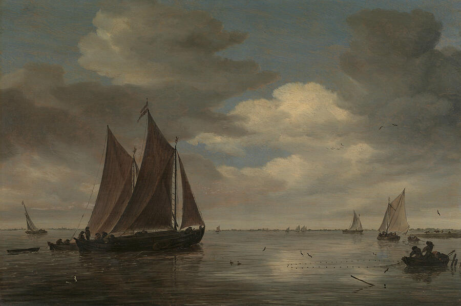 Fishing Boats on a River #5 Painting by Salomon van Ruysdael