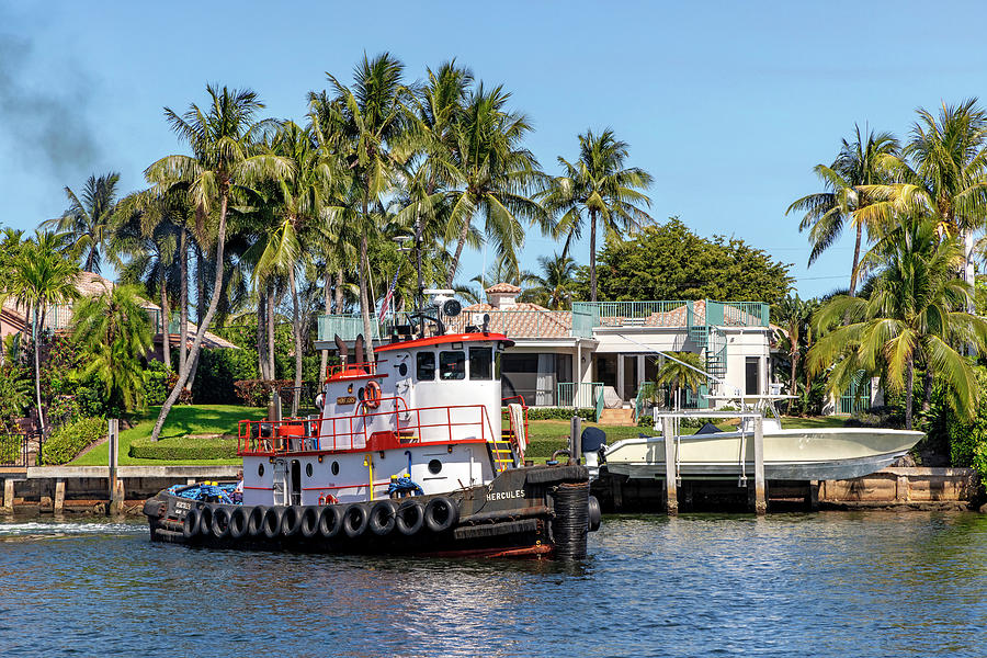 Florida, Boca Raton, Tugboat Cruising On The Intracoastal Waterway #5 Digital Art by Laura Diez