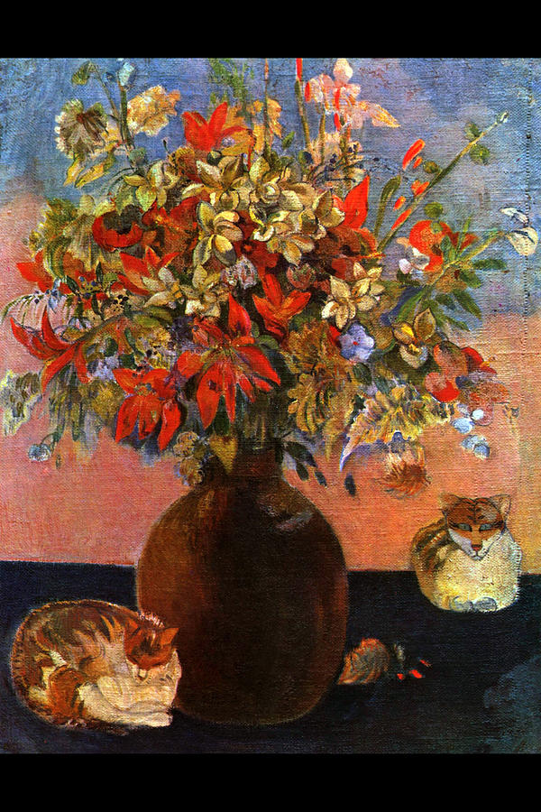 Flowers and Cats #5 Painting by Paul Gauguin