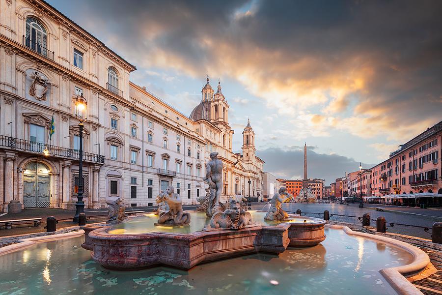 Fountain Photograph - Fountains In Piazza Navona In Rome #5 by Sean Pavone