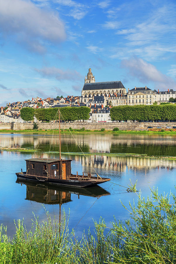 Architecture Digital Art - France, Centre, Loire Valley, Loir-et-cher, Blois, View Of The Loire River And The Old Town With Its Cathedral #5 by Luigi Vaccarella