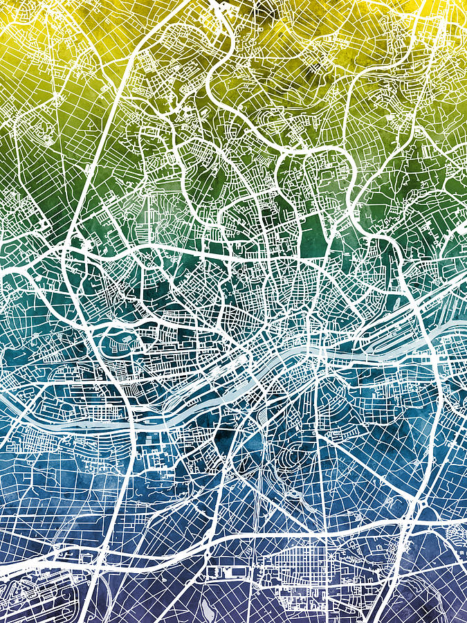 Frankfurt Germany City Map #5 Digital Art by Michael Tompsett