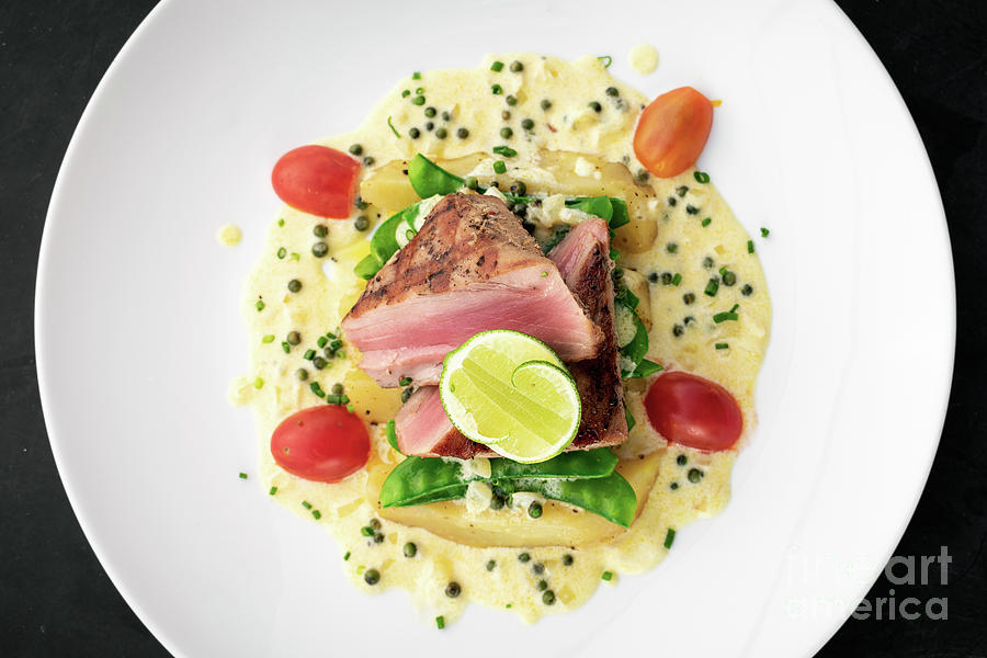 Fresh Seared Tuna Steak With Creamy Mustard And Pepper Sauce Photograph