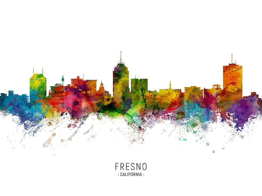 Fresno Digital Art - Fresno California Skyline #5 by Michael Tompsett