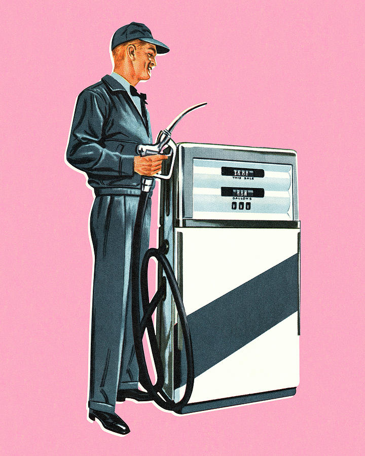 Vintage Drawing - Gas Station Attendant #5 by CSA Images