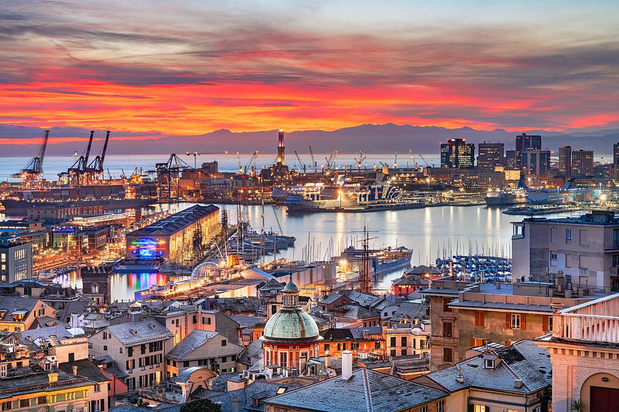 Boat Photograph - Genova, Italy Downtown Skyline #5 by Sean Pavone