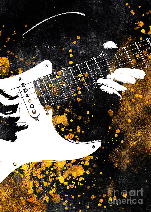 Guitar music art gold and black #5 Digital Art by Justyna Jaszke JBJart