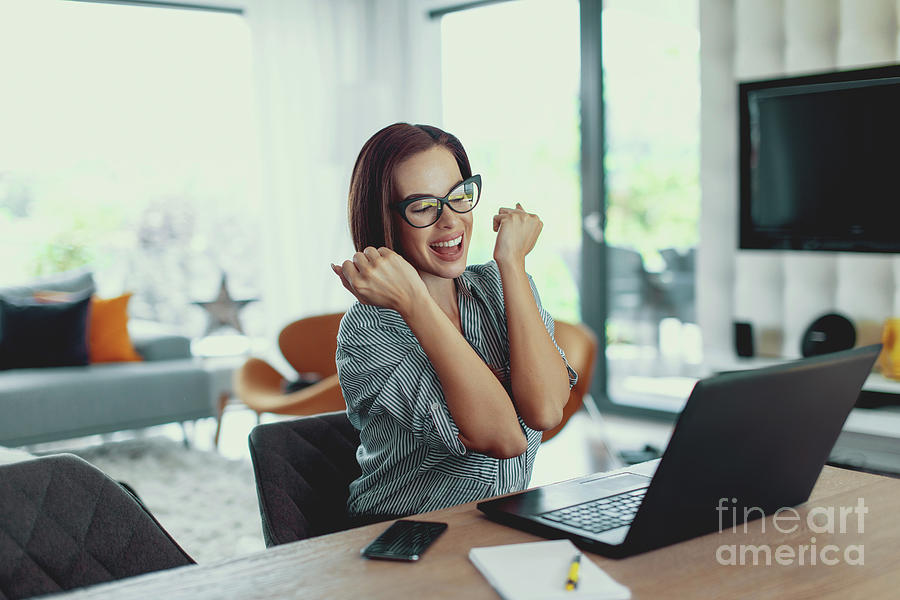 Happy Woman Using Laptop #5 Photograph by Sakkmesterke/science Photo Library