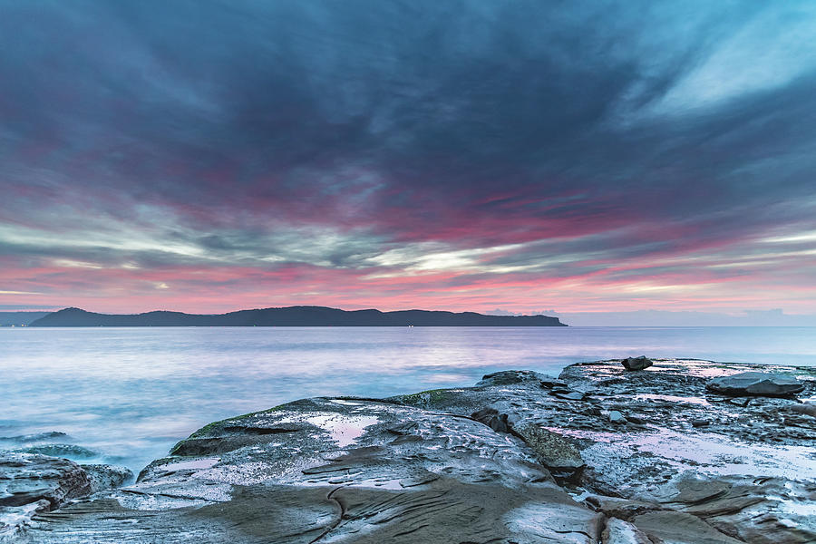 High Cloud Pink Dawn Seascape from Rock Platform by Merrillie Redden High Cloud Pink Dawn Seascape from Rock Platform by Merrillie Redden