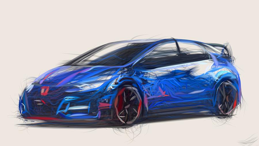 Honda Civic Type R Drawing Digital Art by CarsToon Concept - Fine Art ...