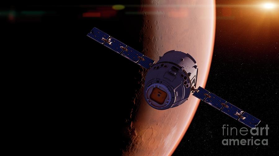 Illustration Of A Satellite In Front Of Mars #5 Photograph by Sebastian Kaulitzki/science Photo Library