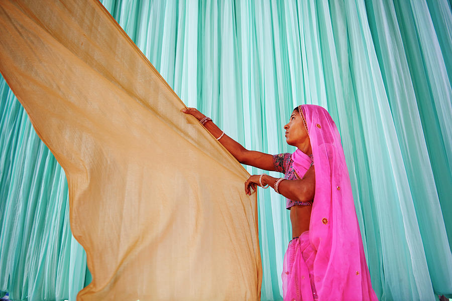 India, Rajasthan, Sari Factory Photograph by Tuul & Bruno Morandi