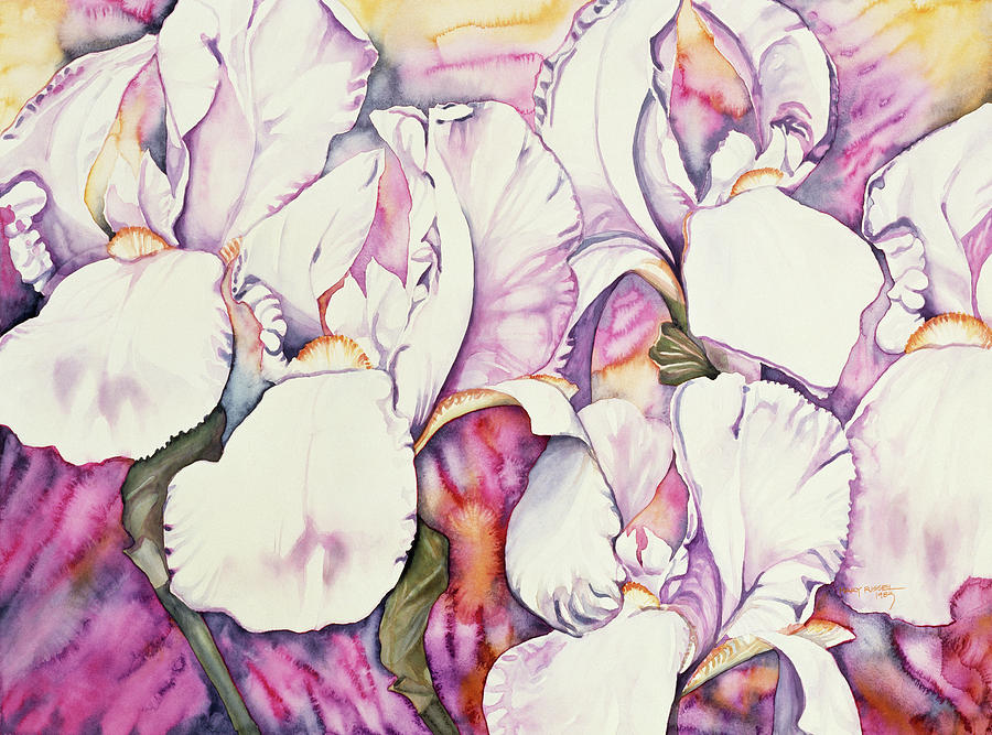 White Irises Painting - 5 Iris by Mary Russel