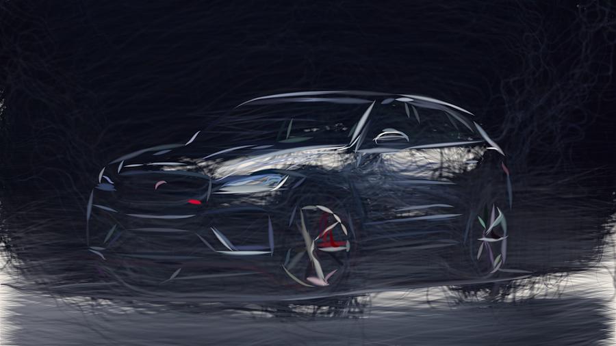Jaguar F Pace SVR Drawing #6 Digital Art by CarsToon Concept