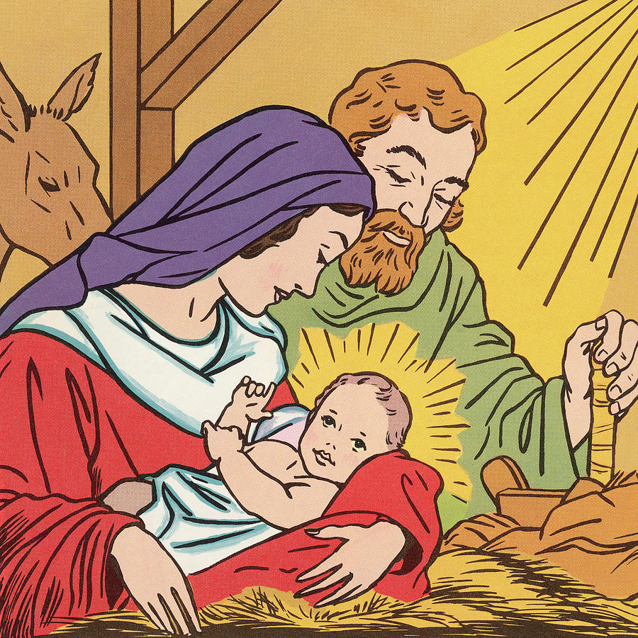 Christmas Drawing - Jesus, Mary and Joseph #5 by CSA Images