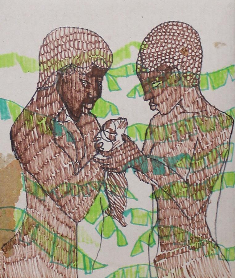 Kintu and Nambi New Beginnings #5 Painting by Gloria Ssali