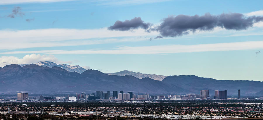 Las vegas city surrounded by red rock mountains and valley of fi #5 Photograph by Alex Grichenko