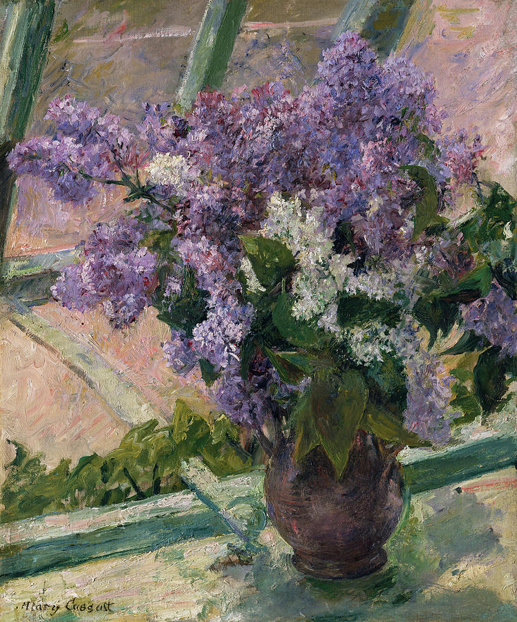 Mary Stevenson Cassatt Painting - Lilacs in a Window #5 by Mary Cassatt