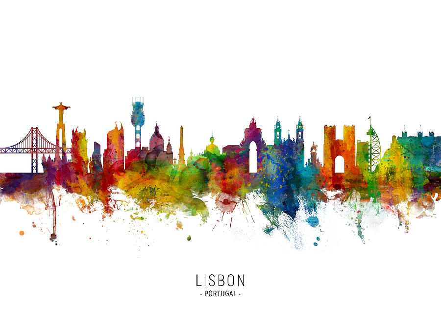 Lisbon Portugal Skyline #5 Digital Art by Michael Tompsett