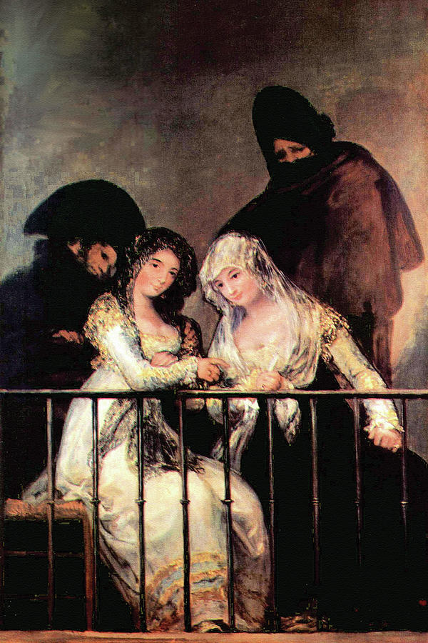 Majas On A Balcony Painting By Francisco Goya Pixels