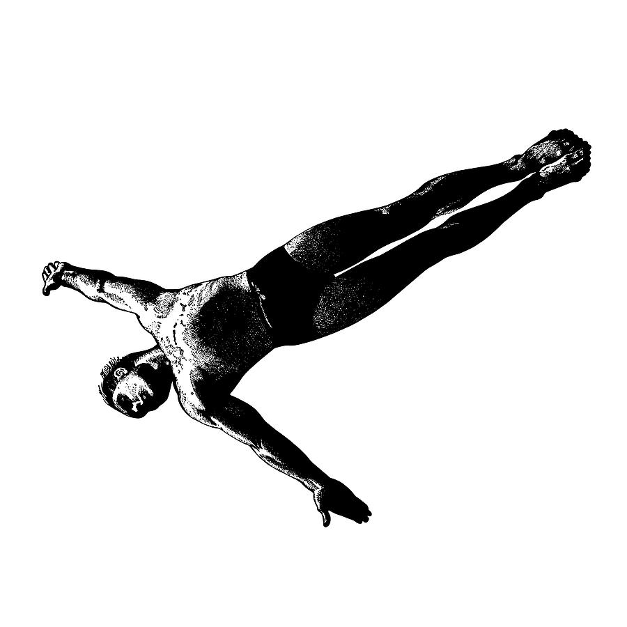 Black And White Drawing - Man Diving #5 by CSA Images