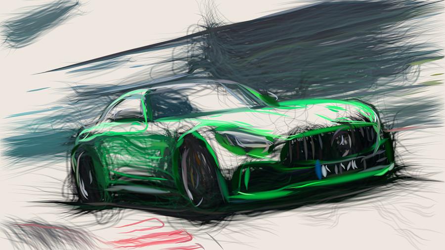 Mercedes AMG GT R Drawing #6 Digital Art by CarsToon Concept