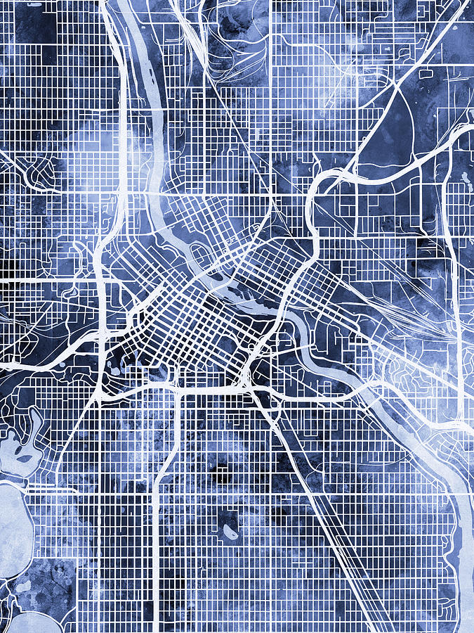 Minneapolis Minnesota City Map #5 Digital Art by Michael Tompsett