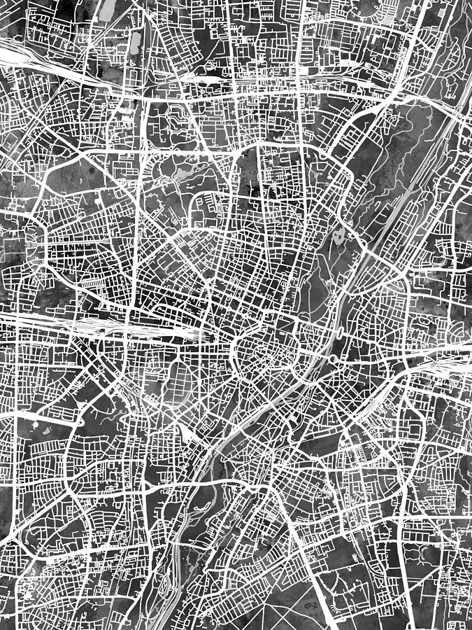 Munich Germany City Map #5 Digital Art by Michael Tompsett