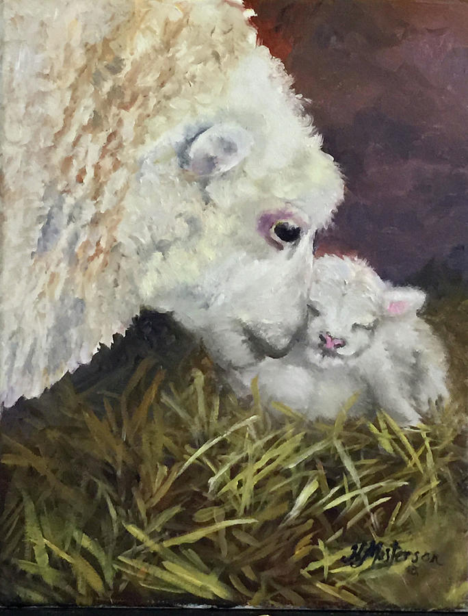 Lamb Love Painting by Harriett Masterson