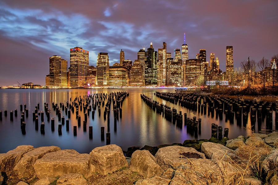 New York City, Downtown Skyline Seen From Brooklyn #5 Digital Art by Lumiere