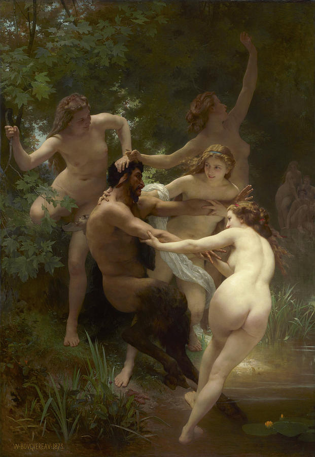 William Adolphe Bouguereau Painting - Nymphs and Satyr #5 by William-Adolphe Bouguereau