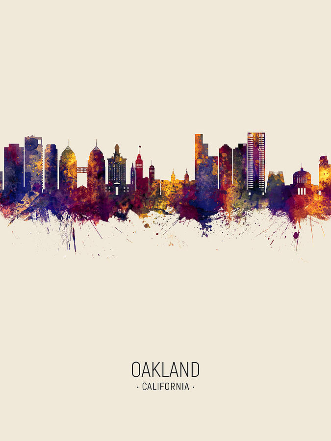 Oakland Digital Art - Oakland California Skyline #5 by Michael Tompsett