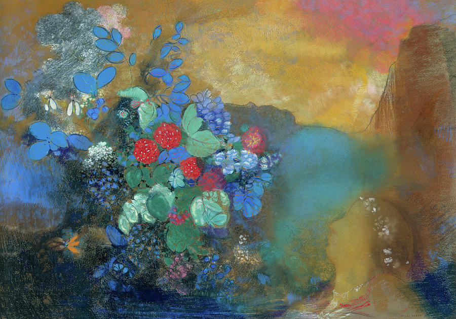 Odilon Redon Painting - Ophelia among the Flowers #5 by Odilon Redon