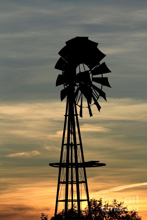 Orange and Gold Sunset with Windmill Silhouette Digital Art by Robert D ...
