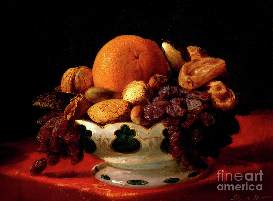Fruit Painting - Oranges, Nuts and Figs by Lilly Martin Spencer