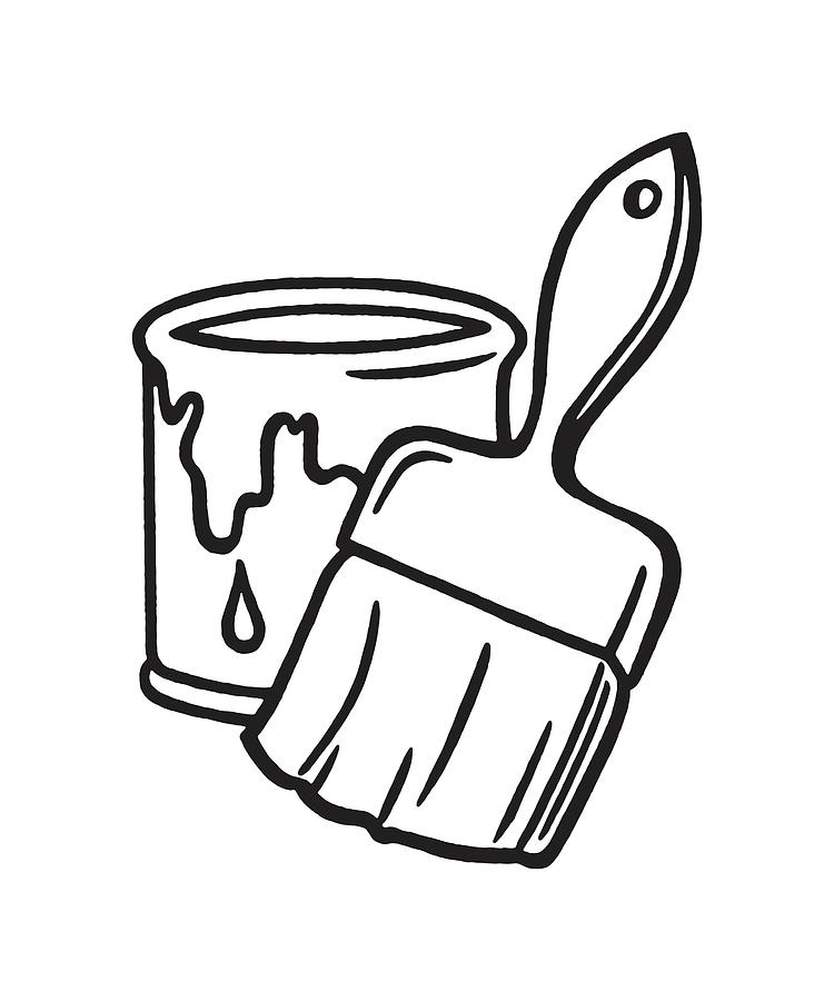 Paint Can and Brush Drawing by CSA Images - Fine Art America