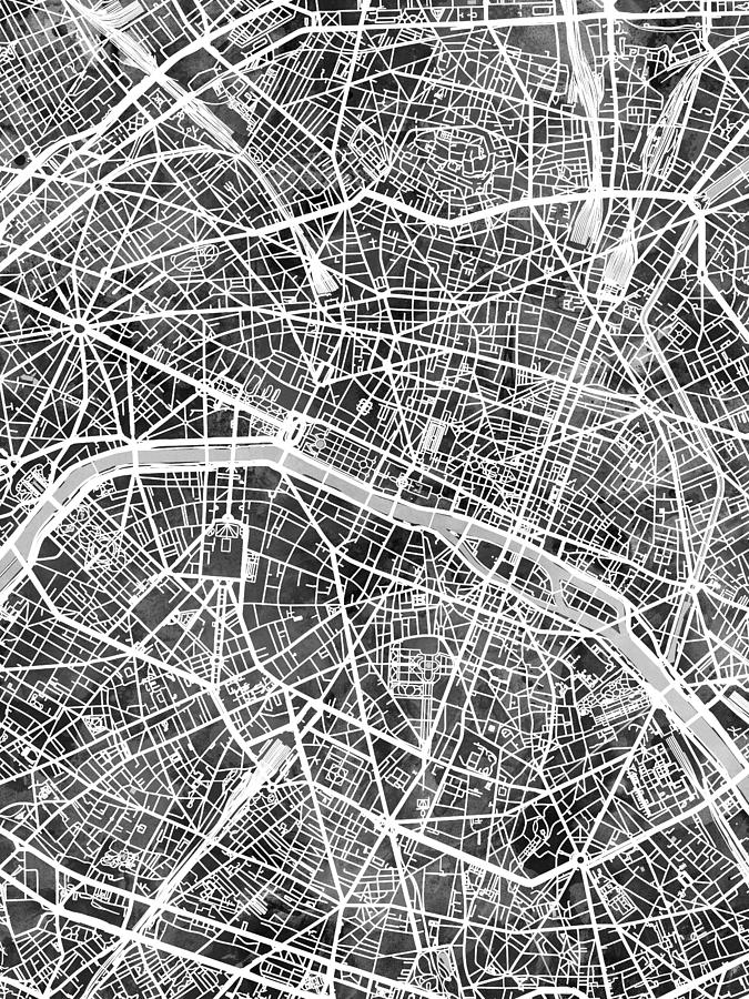 Paris France City Map #5 Digital Art by Michael Tompsett