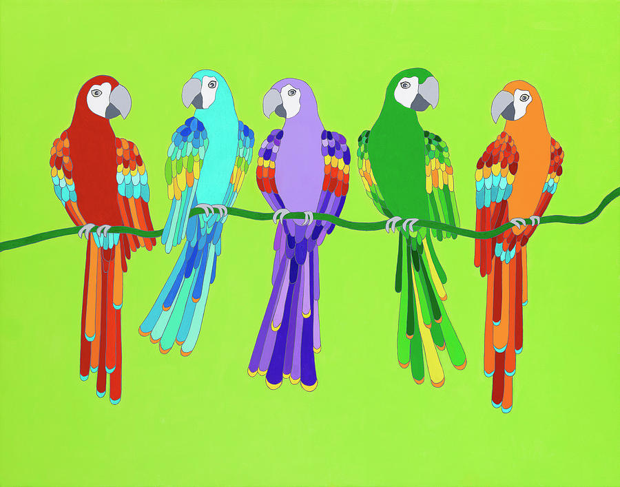 Parrot Painting - 5 Parrots by Michael Jernegan