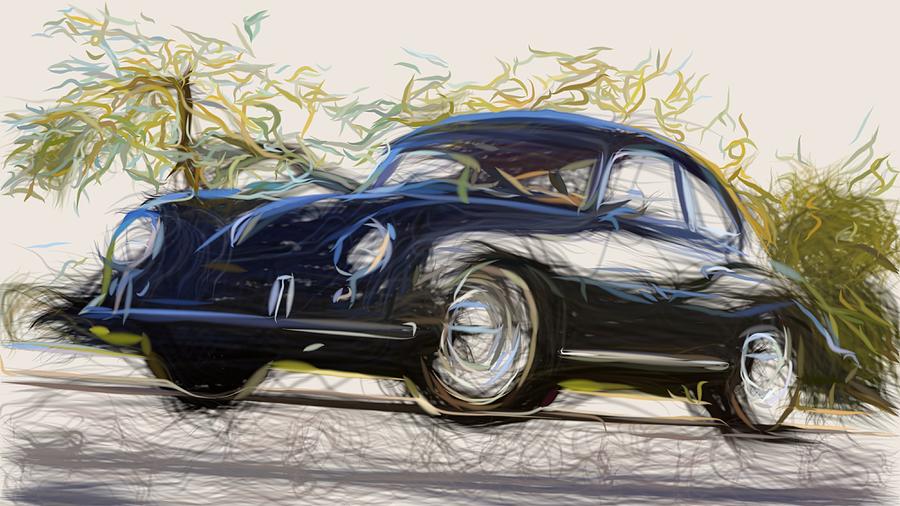 Porsche 356 Draw #5 Digital Art by CarsToon Concept