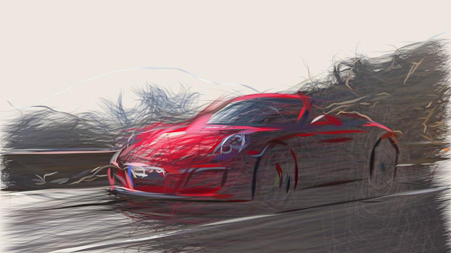 Porsche 911 GTS Drawing #6 Digital Art by CarsToon Concept
