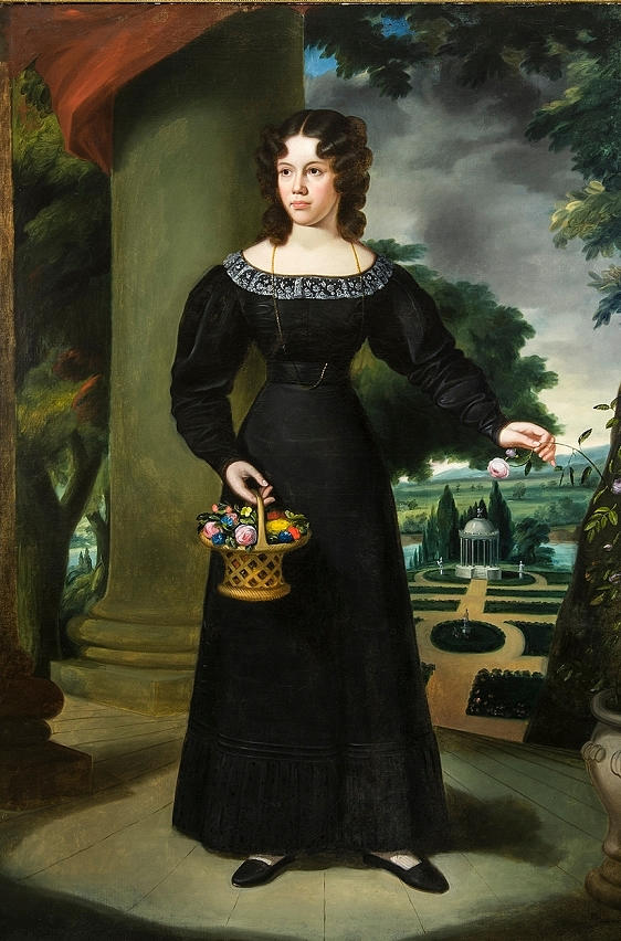 Portrait Of A Young Lady With Flower Basket Painting