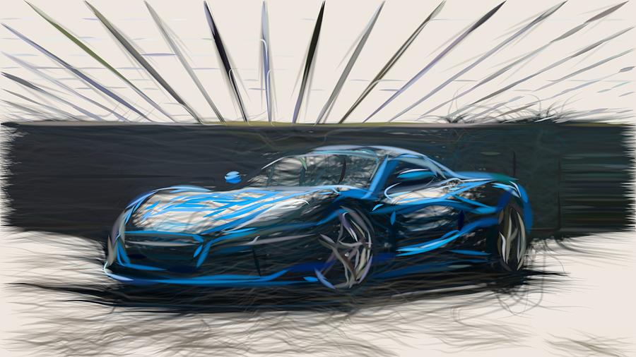 Rimac C Two Drawing #6 Digital Art by CarsToon Concept