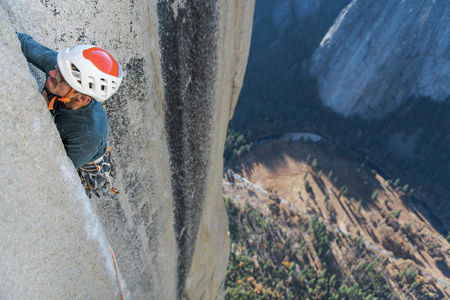 Rock Climber Crack Climbing On The Nose, El Capitan In Yosemite ...