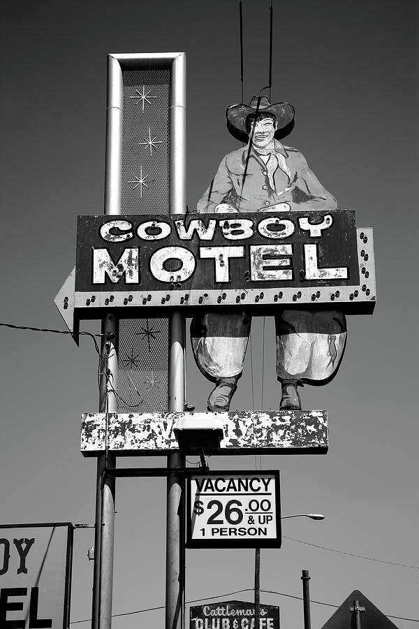 Route 66 - Cowboy Motel 2012 BW Photograph by Frank Romeo