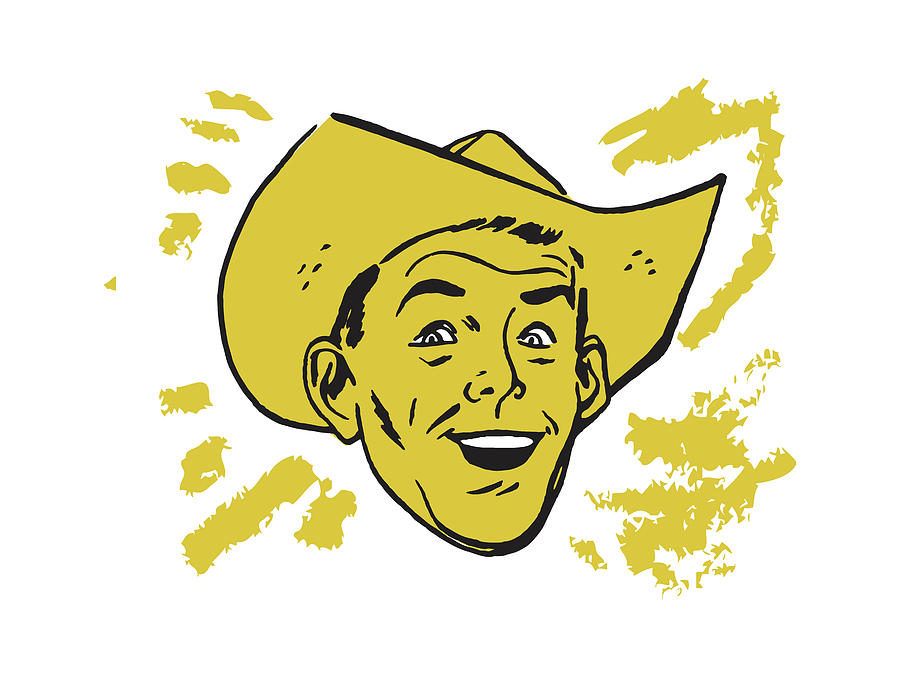 Vintage Drawing - Smiling Cowboy #5 by CSA Images