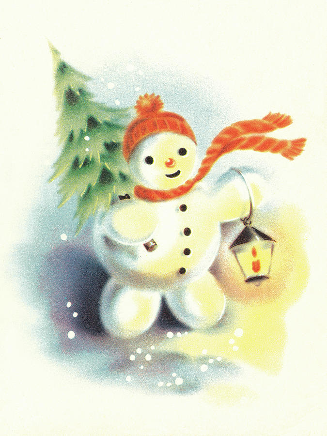 Vintage Drawing - Snowman #5 by CSA Images Vintage Drawing - Snowman #5 by CSA Images