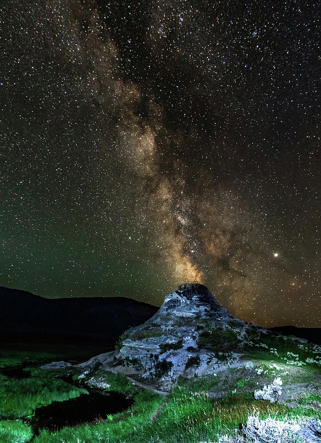 Soda butte spewing out milky way galaxy like volcano in yellowst #5 Photograph by Alex Grichenko