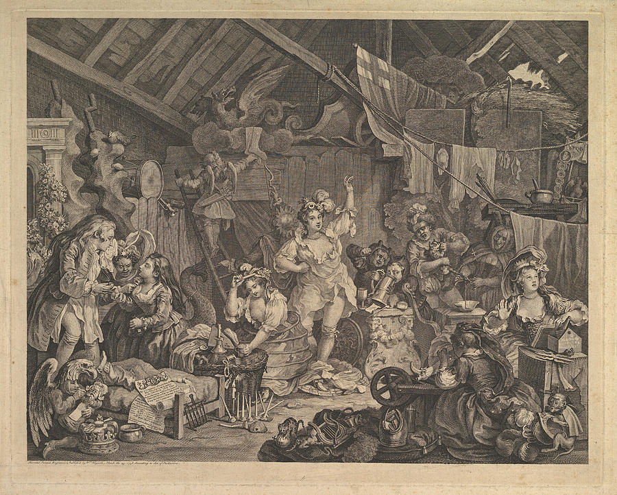 William Hogarth Drawing - Strolling Actresses Dressing in a Barn #6 by William Hogarth