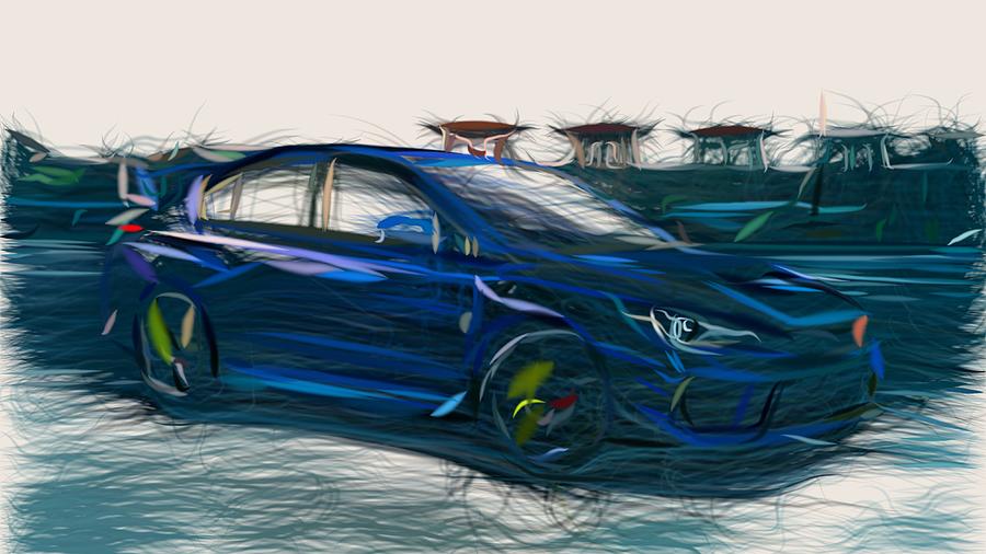 Subaru WRX STI Drawing #6 Digital Art by CarsToon Concept